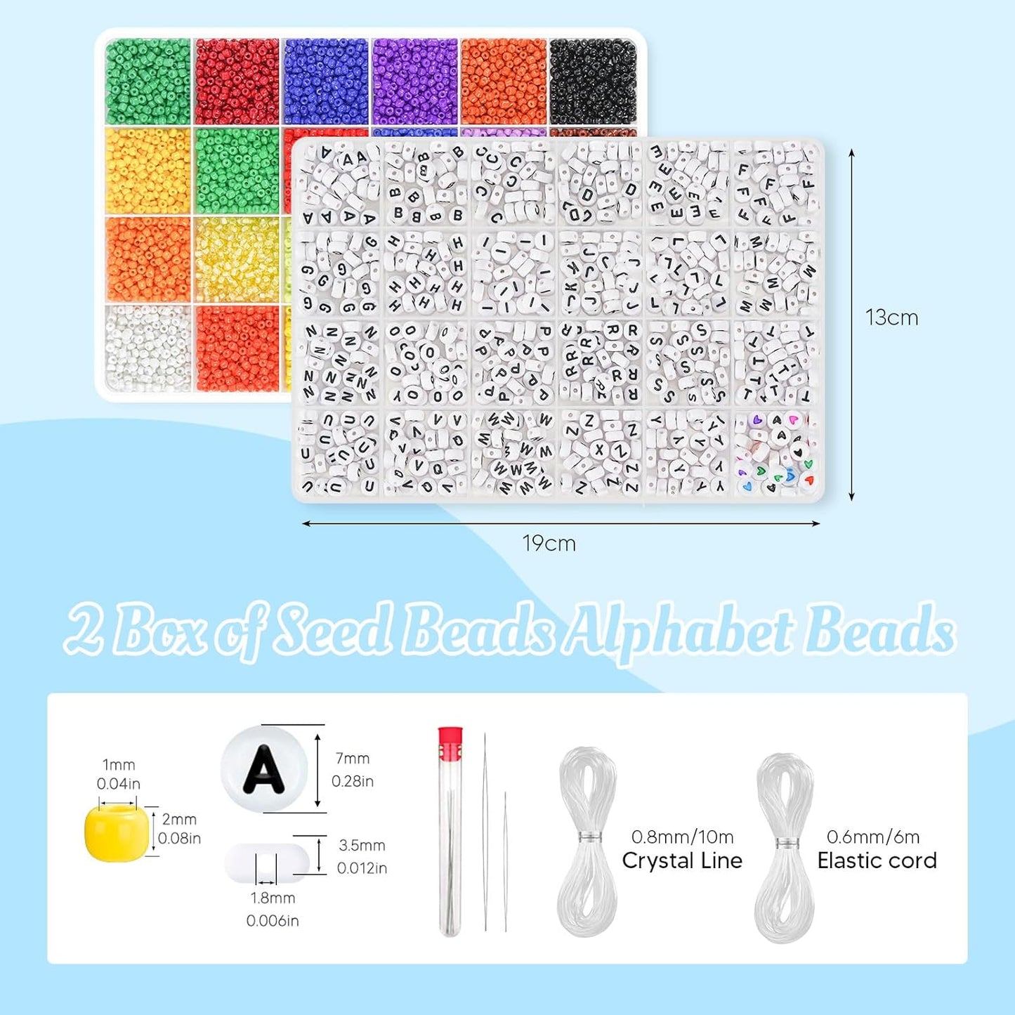 Dowsabel Friendship Bracelet Kit, 10000 Pcs 3mm Glass Seed Beads for Bracelet Making with Letter Alphabet Beads A-Z, 8/0 Craft Bead for Jewelry Making Necklaces and Key Chains with Needle Cord