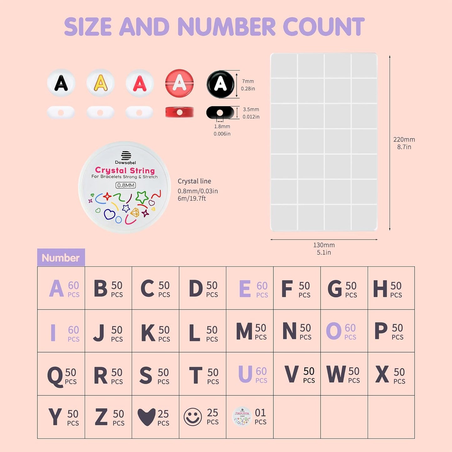 Dowsabel 1400 Pcs Letter Beads, 4x7mm Round Alphabet Beads for Bracelets in 28 Grid Box for Jewelry Making Friendship Bracelet Kit with 1 Roll Crystal String, Gift for Girls Ages 6-13