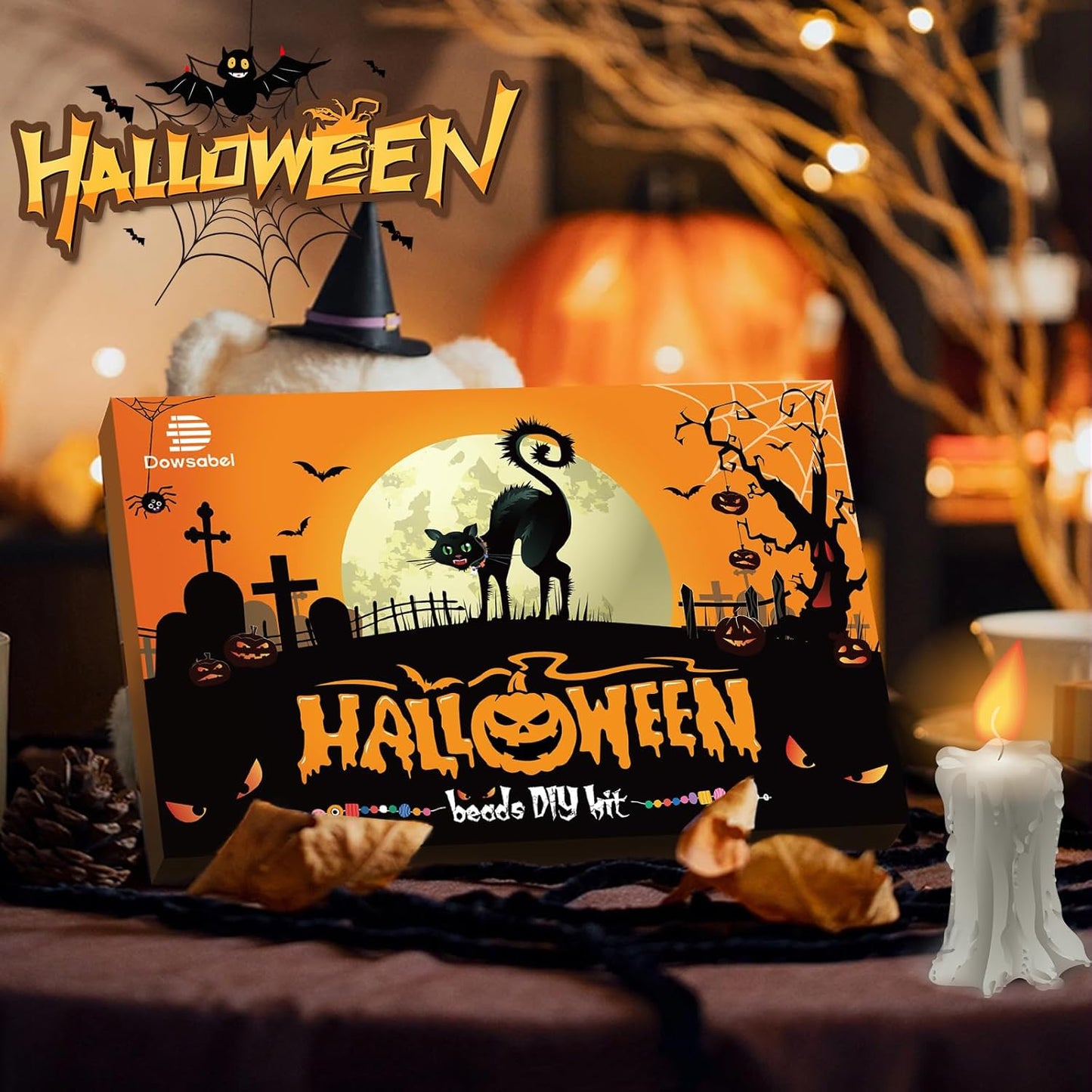 Dowsabel Bracelet Making Kit, Halloweens Beads for Bracelets Making Pony Beads Polymer Clay Beads Smile Face Beads Letter Beads for Jewelry Making, DIY Arts and Crafts Gifts for Girls Age 6-12