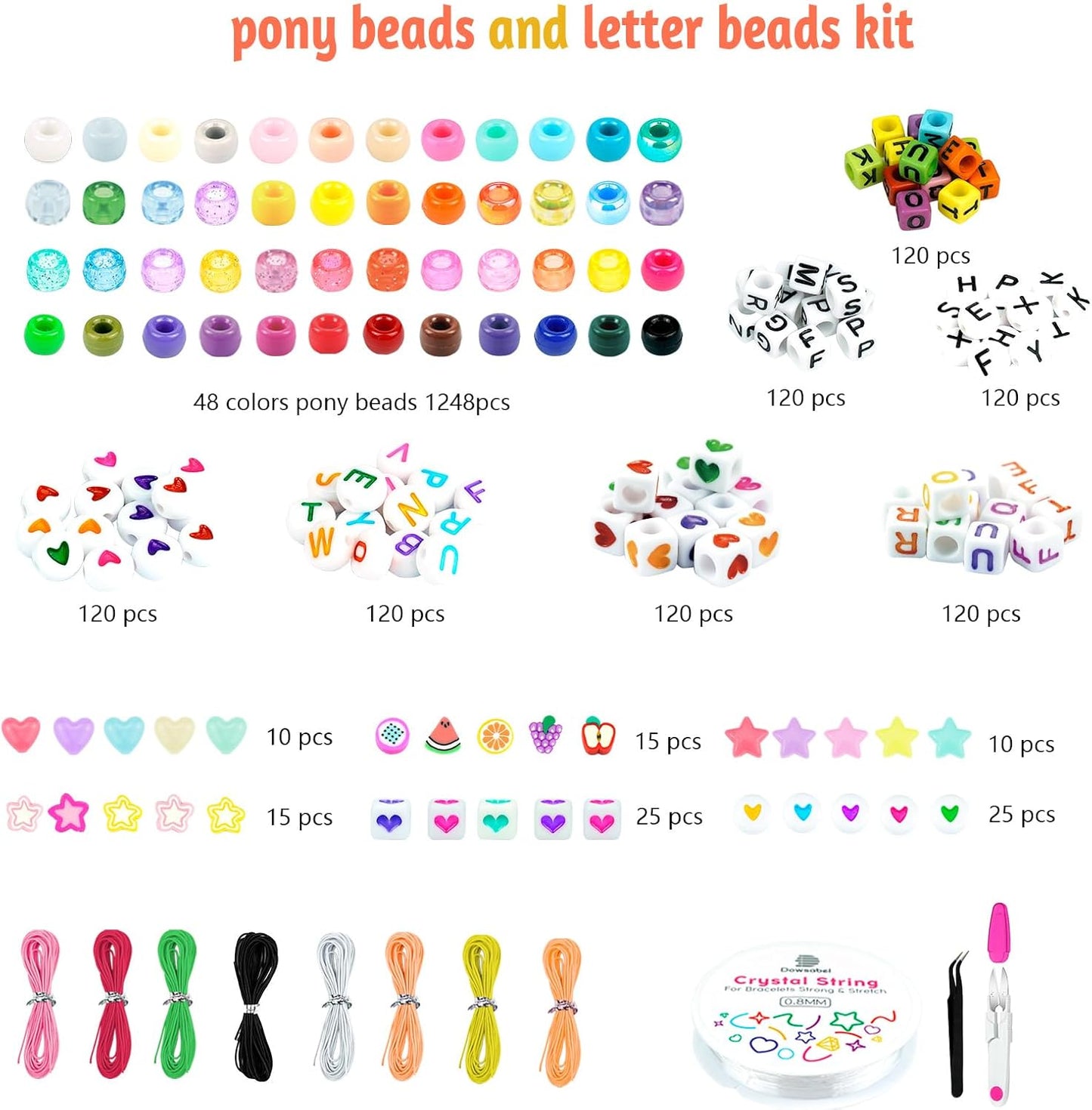 Dowsabel Bracelet Making Kit, Friendship Bracelet Kit 48 Colors Pony Beads Letter Beads for Jewelry Making, DIY Arts and Crafts Gifts for Girls Age 6-13
