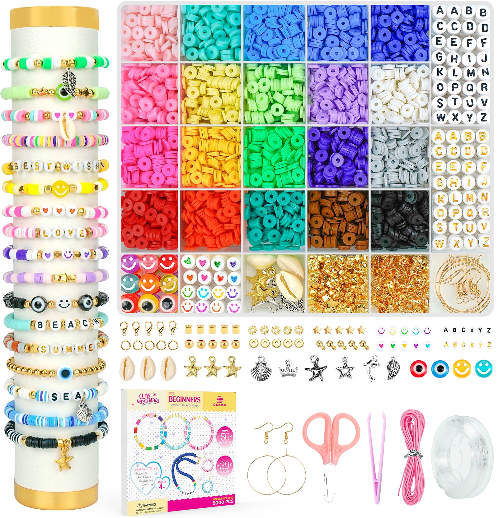 Dowsabel 20 Colors Clay Beads Bracelet Making Kit for Beginner