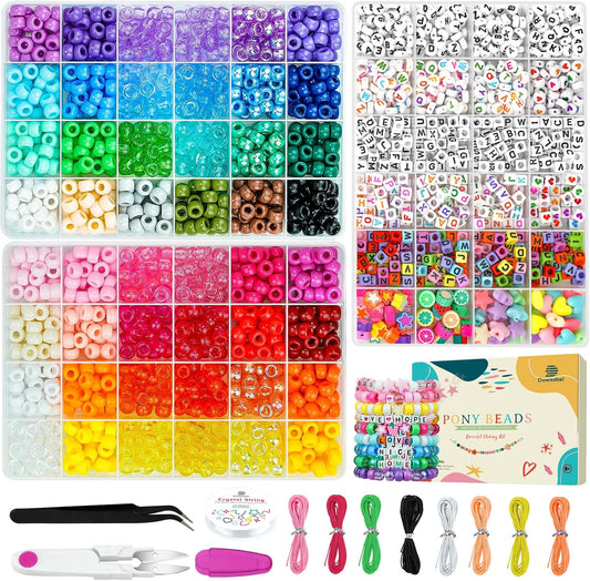 Dowsabel Bracelet Making Kit, Friendship Bracelet Kit 48 Colors Pony Beads Letter Beads for Jewelry Making, DIY Arts and Crafts Gifts for Girls Age 6-13