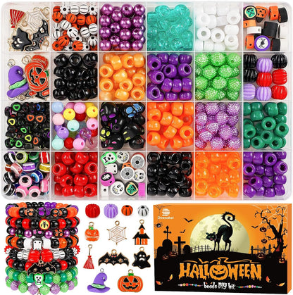 Dowsabel Bracelet Making Kit, Halloweens Beads for Bracelets Making Pony Beads Polymer Clay Beads Smile Face Beads Letter Beads for Jewelry Making, DIY Arts and Crafts Gifts for Girls Age 6-12
