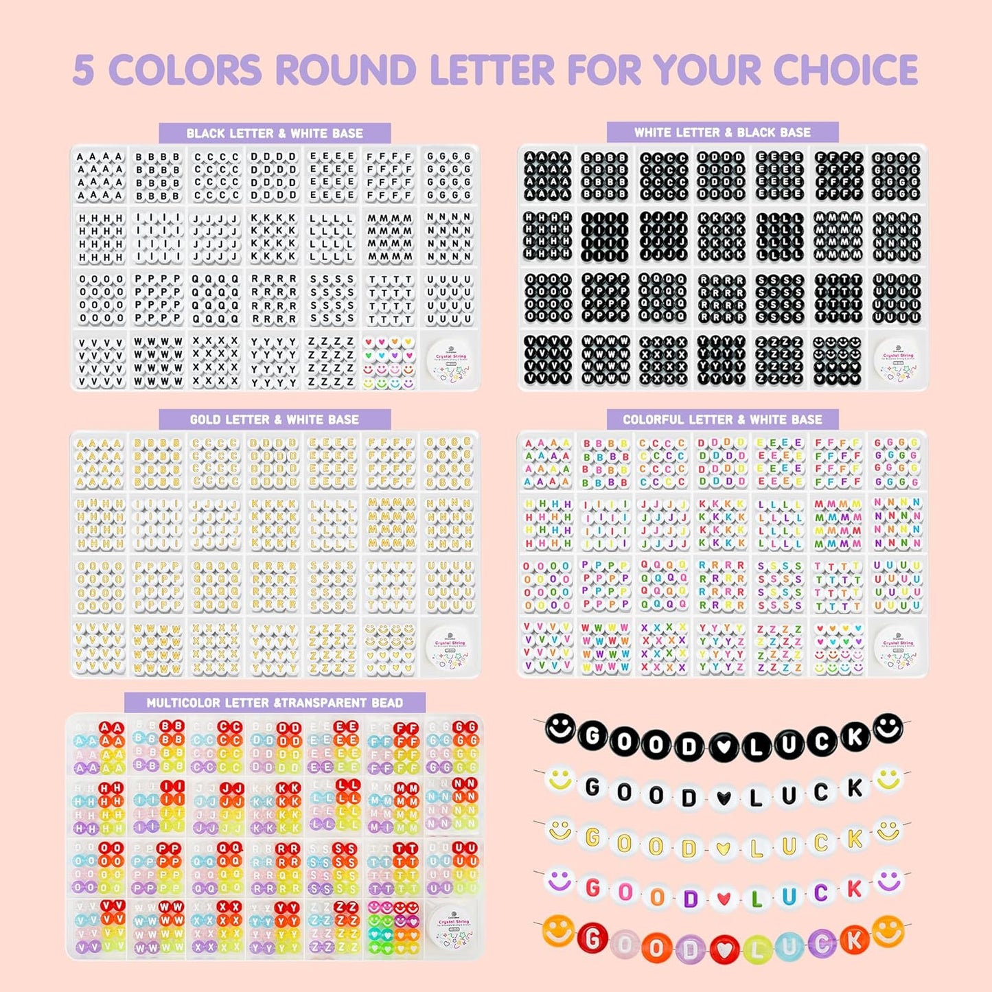 Dowsabel 1400 Pcs Letter Beads, 4x7mm Round Alphabet Beads for Bracelets in 28 Grid Box for Jewelry Making Friendship Bracelet Kit with 1 Roll Crystal String, Gift for Girls Ages 6-13