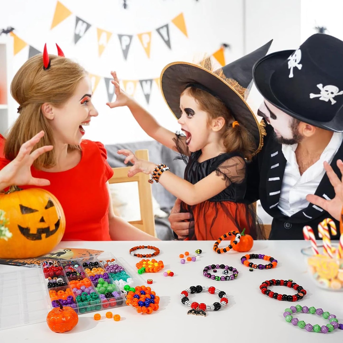 Dowsabel Bracelet Making Kit, Halloweens Beads for Bracelets Making Pony Beads Polymer Clay Beads Smile Face Beads Letter Beads for Jewelry Making, DIY Arts and Crafts Gifts for Girls Age 6-12