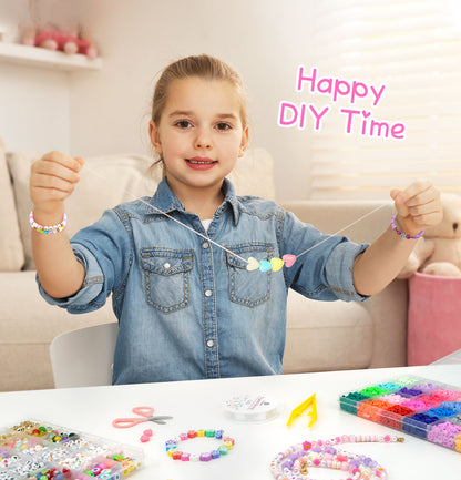 Dowsabel Clay Beads 7500 Pcs Friendship Bracelet Making Kit,2 Boxes 24 Colors Polymer Heishi Beads with Letter Beads Charms Kit for Jewelry Making, DIY Arts and Crafts Gifts Toys for Girls Age 6-12