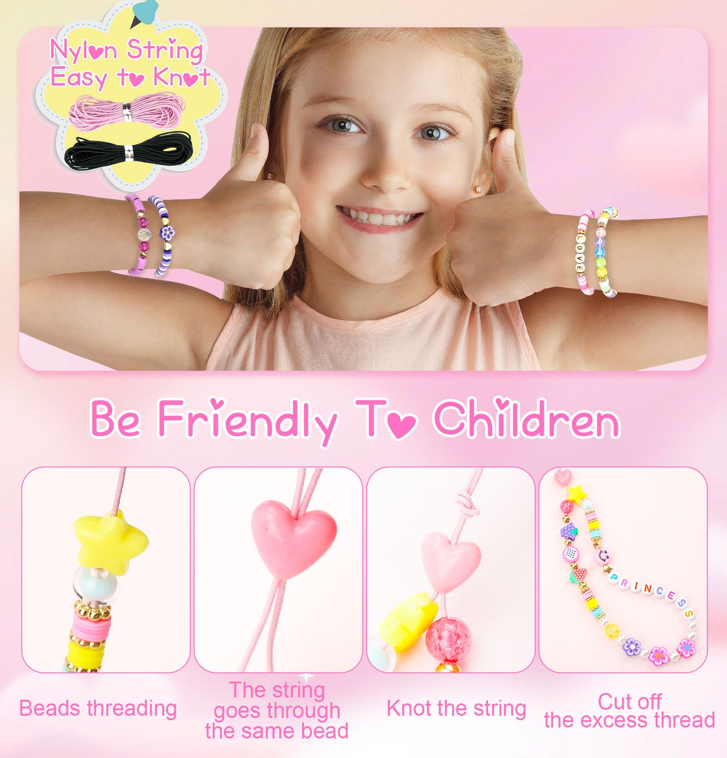 Dowsabel Clay Beads 7500 Pcs Friendship Bracelet Making Kit,2 Boxes 24 Colors Polymer Heishi Beads with Letter Beads Charms Kit for Jewelry Making, DIY Arts and Crafts Gifts Toys for Girls Age 6-12