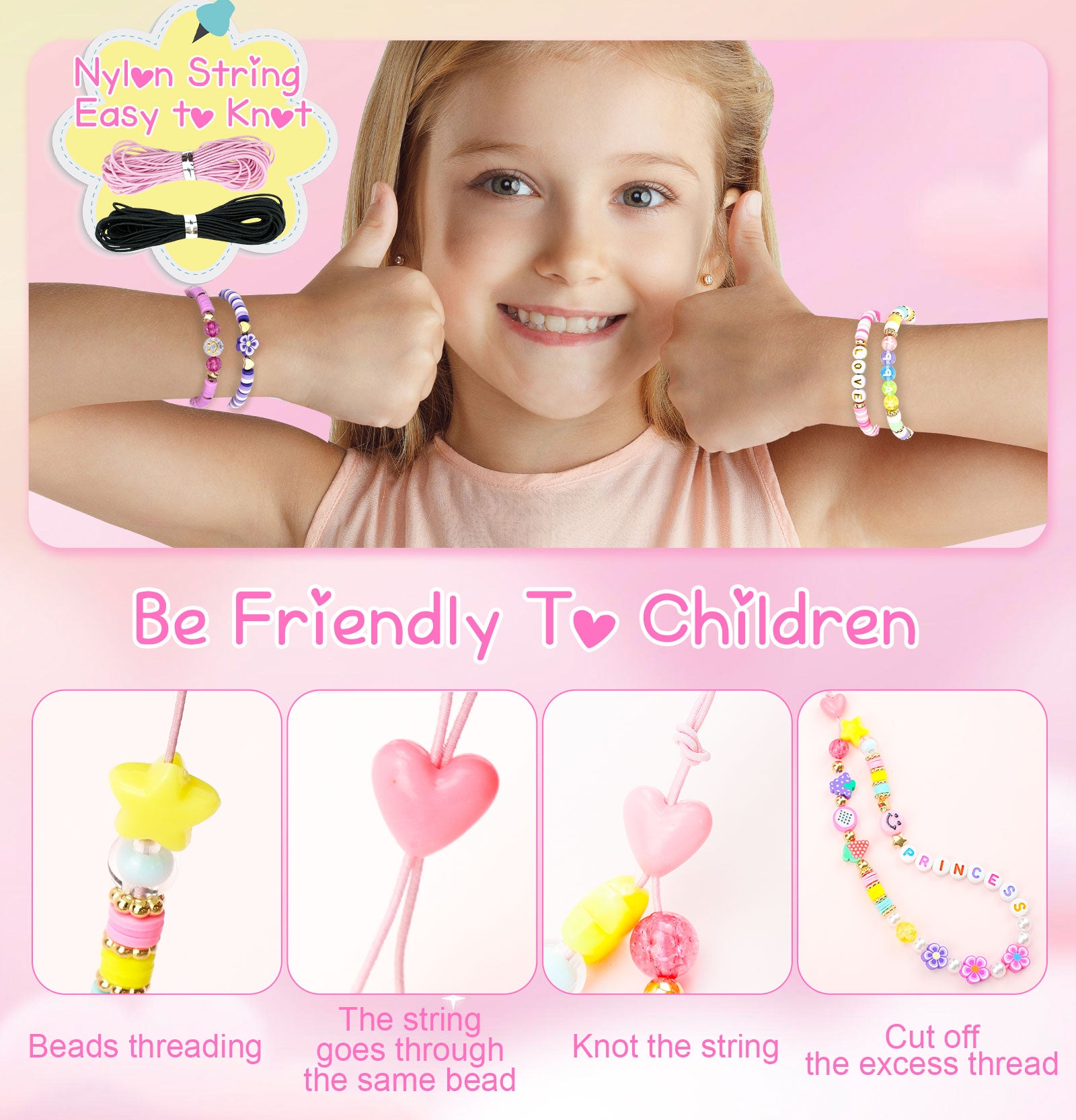 Bead Bracelet Making Kit, Bead Friendship Bracelets Kit with Beads Letter  Beads Charm Beads and Elastic String 