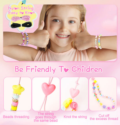Dowsabel Clay Beads 7500 Pcs Friendship Bracelet Making Kit,2 Boxes 24 Colors Polymer Heishi Beads with Letter Beads Charms Kit for Jewelry Making, DIY Arts and Crafts Gifts Toys for Girls Age 6-12